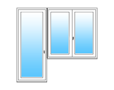 Sestava levých balkonových dveří a dvoudílného okna bez sloupku